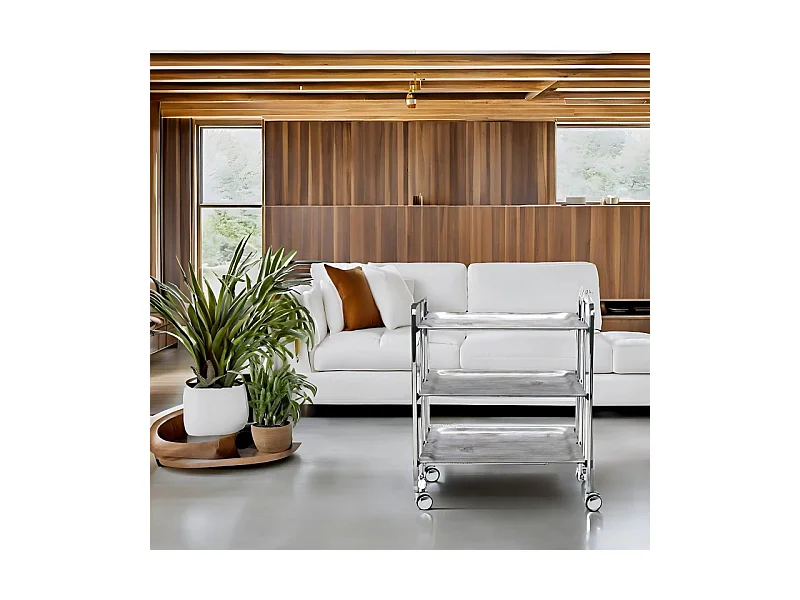 Desserte pliante 3 niveaux avec roulettes – Structure chromée, BAUHAUS
