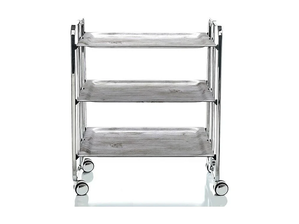 DON HIERRO - Carrito auxiliar plegable BAUHAUS cromado con ruedas – 3 niveles y 3 posiciones-Pino envejecido