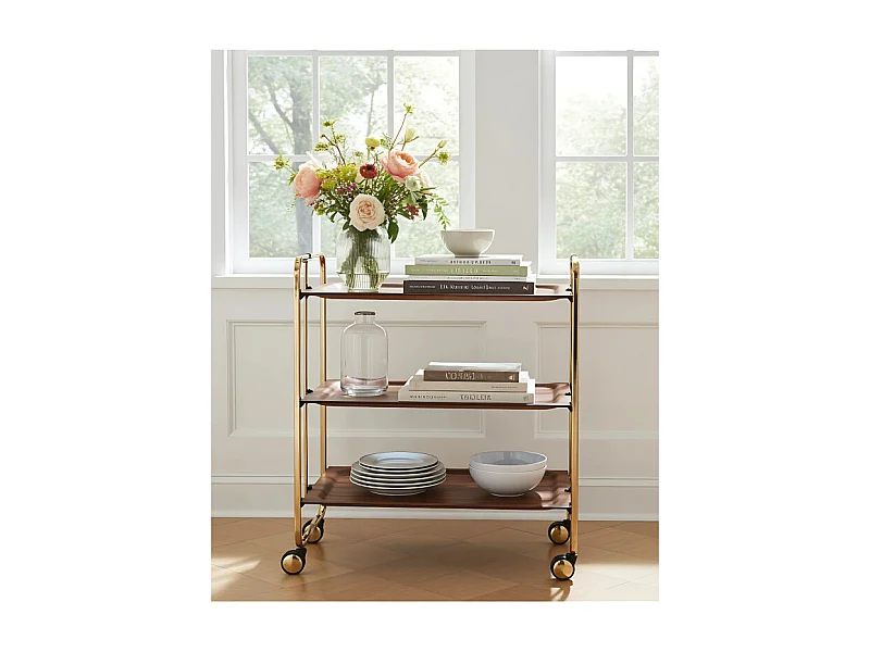 DON HIERRO - Carrito auxiliar plegable BAUHAUS dorado con ruedas – 3 niveles y 3 posiciones-