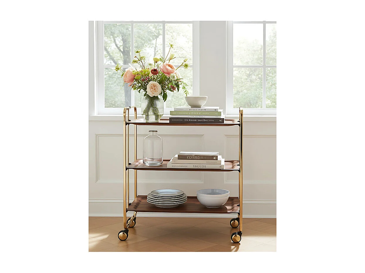 Carrello salvaspazio cucina, pieghevole, 3 ripiani, BAUHAUS. Struttura bagno d'oro