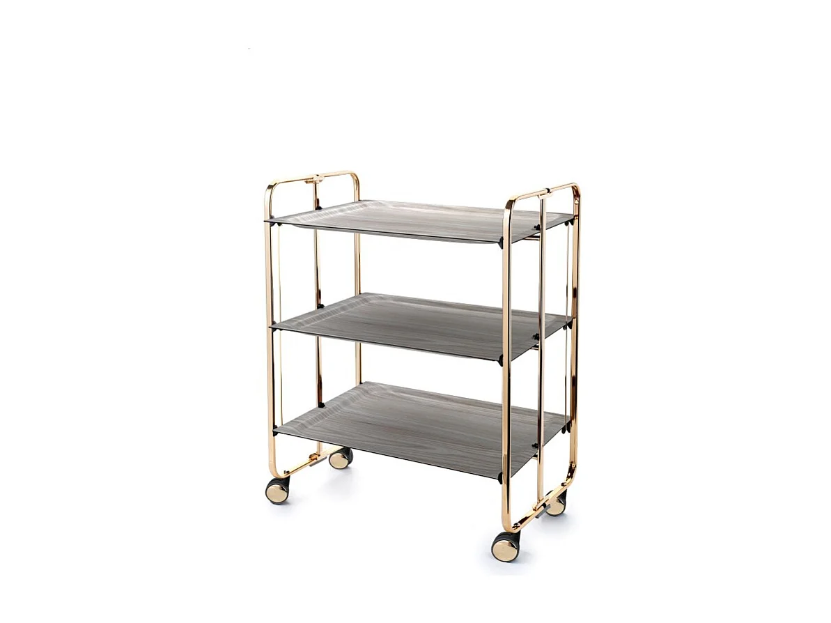 DON HIERRO - Carrito auxiliar plegable BAUHAUS dorado con ruedas – 3 niveles y 3 posiciones-Fresno