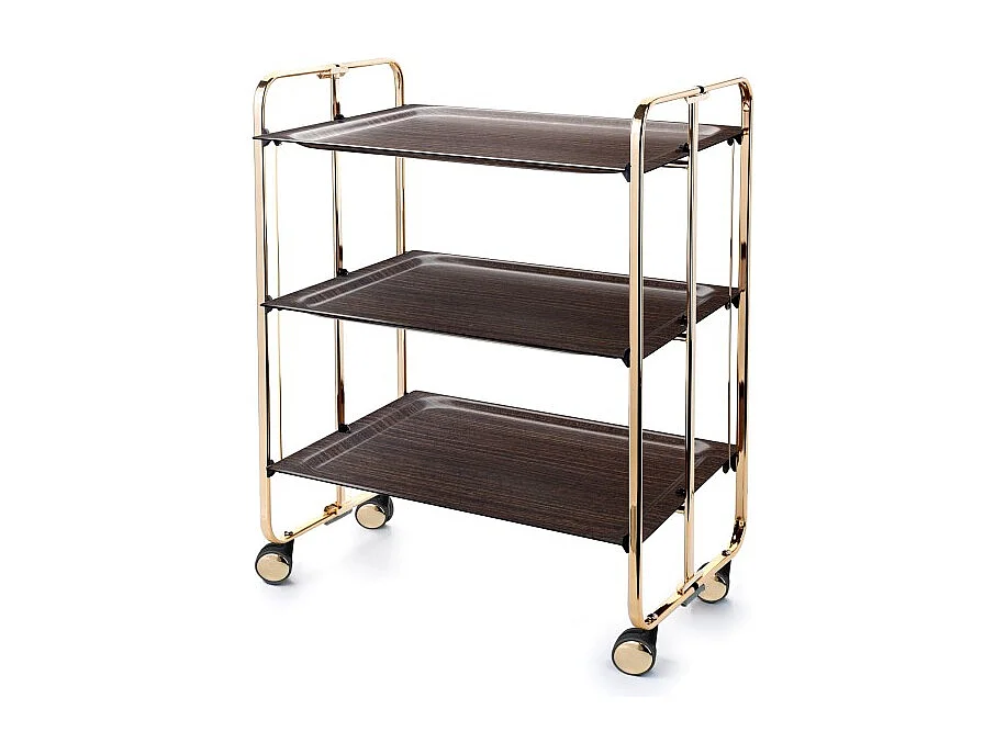 Klappbarer Servierwagen BAUHAUS mit Rollen – Metallgestell goldfarben, 3 Ebenen, 3 Positionen