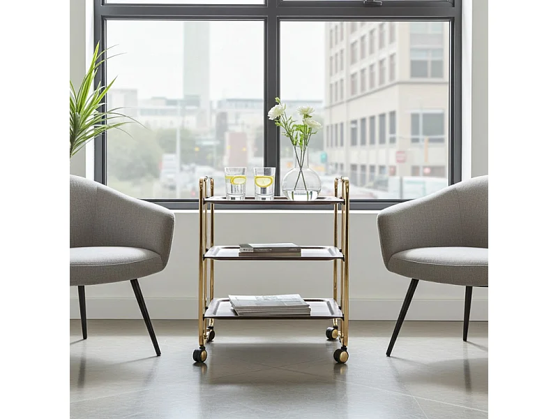 Carrello salvaspazio cucina, pieghevole, 3 ripiani, BAUHAUS. Struttura bagno d'oro