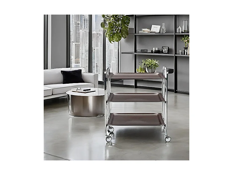 Desserte pliante 3 niveaux avec roulettes – Structure chromée, BAUHAUS