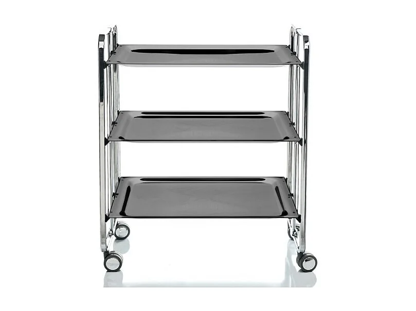 Desserte pliante BAUHAUS avec roulettes – Structure chromée, 3 niveaux, 3 positions