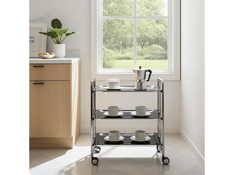 Carrello salvaspazio cucina, pieghevole, 3 ripiani, BAUHAUS. Struttura cromata