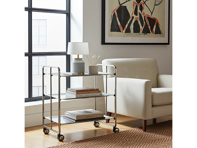 Desserte pliante BAUHAUS avec roulettes – Structure chromée, 3 niveaux, 3 positions