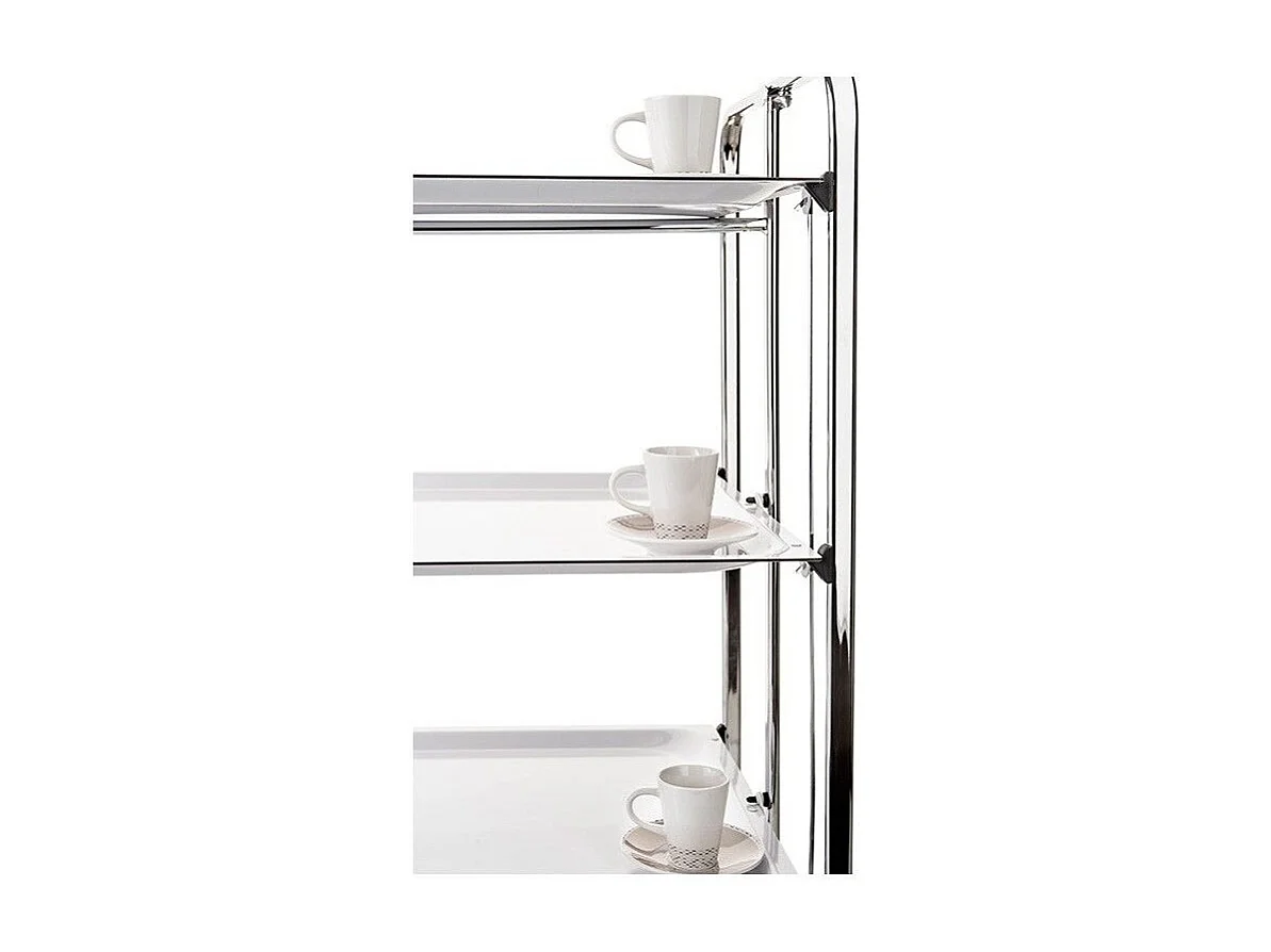 Desserte pliante BAUHAUS avec roulettes – Structure chromée, 3 niveaux, 3 positions