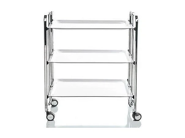 Klappbarer Servierwagen BAUHAUS mit Rollen – Metallgestell verchromt, 3 Ebenen, 3 Positionen