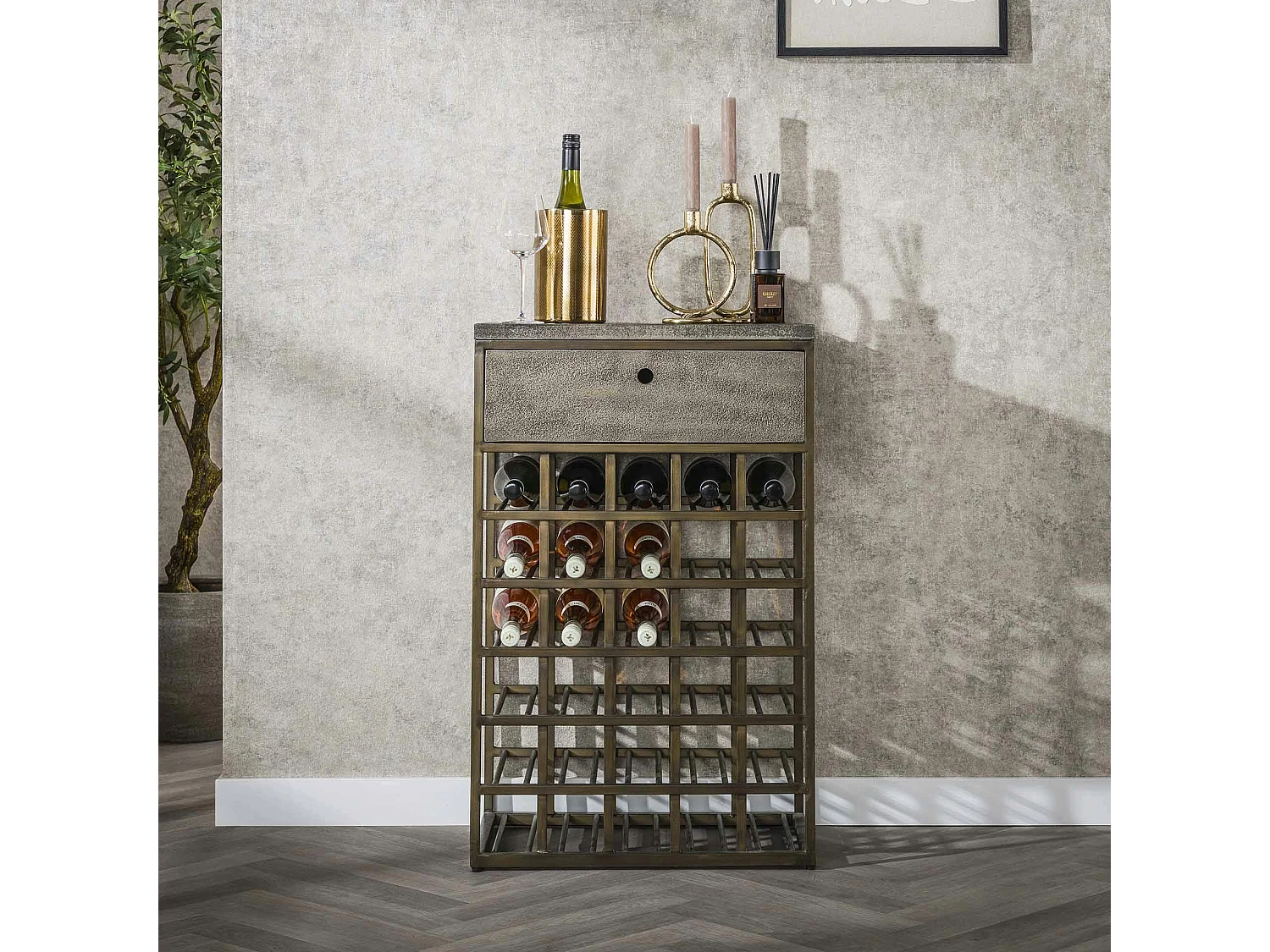 Meuble range-bouteilles vintage avec tiroir de rangement RALF