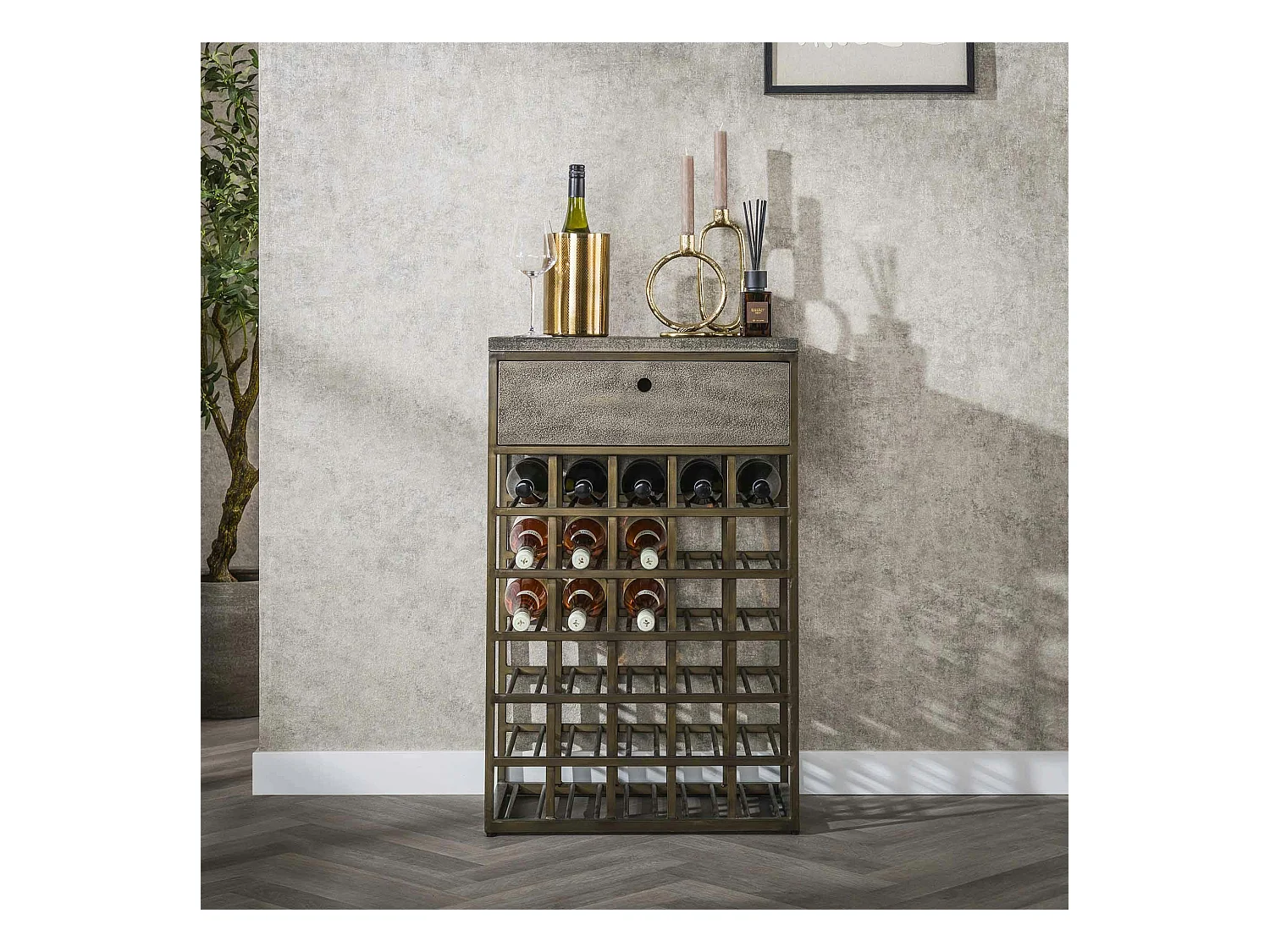 Meuble range-bouteilles vintage avec tiroir de rangement RALF