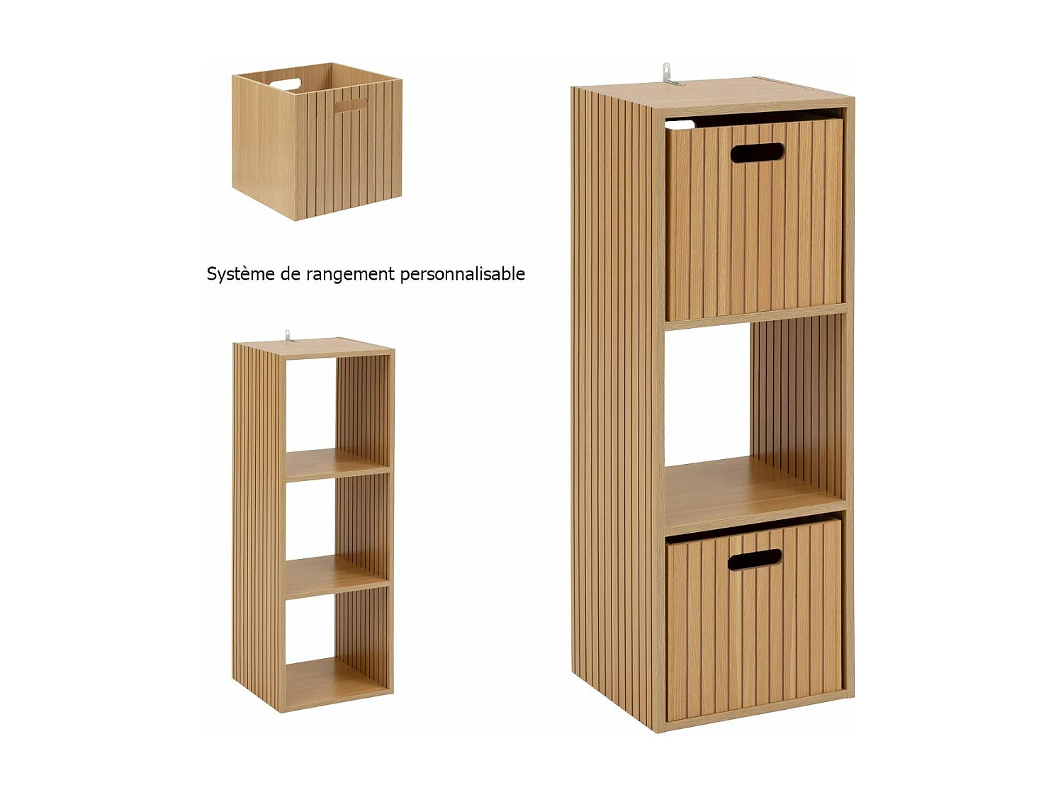 Étagère 3 Cases Mix "Tasso" 102cm Naturel