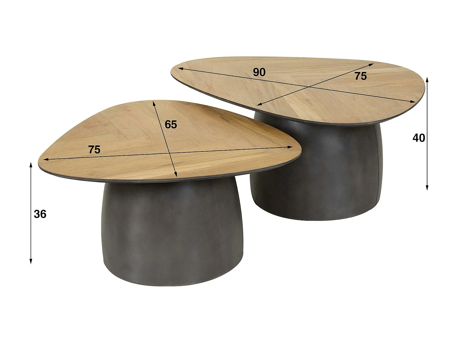 Table basse en bois de teck et métal motif chevron (lot de 2) MAYA