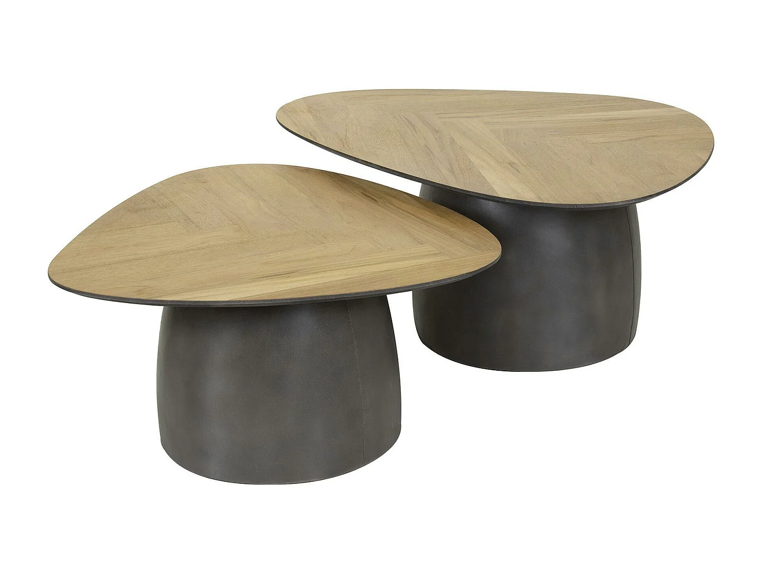 Table basse en bois de teck et métal motif chevron (lot de 2) MAYA