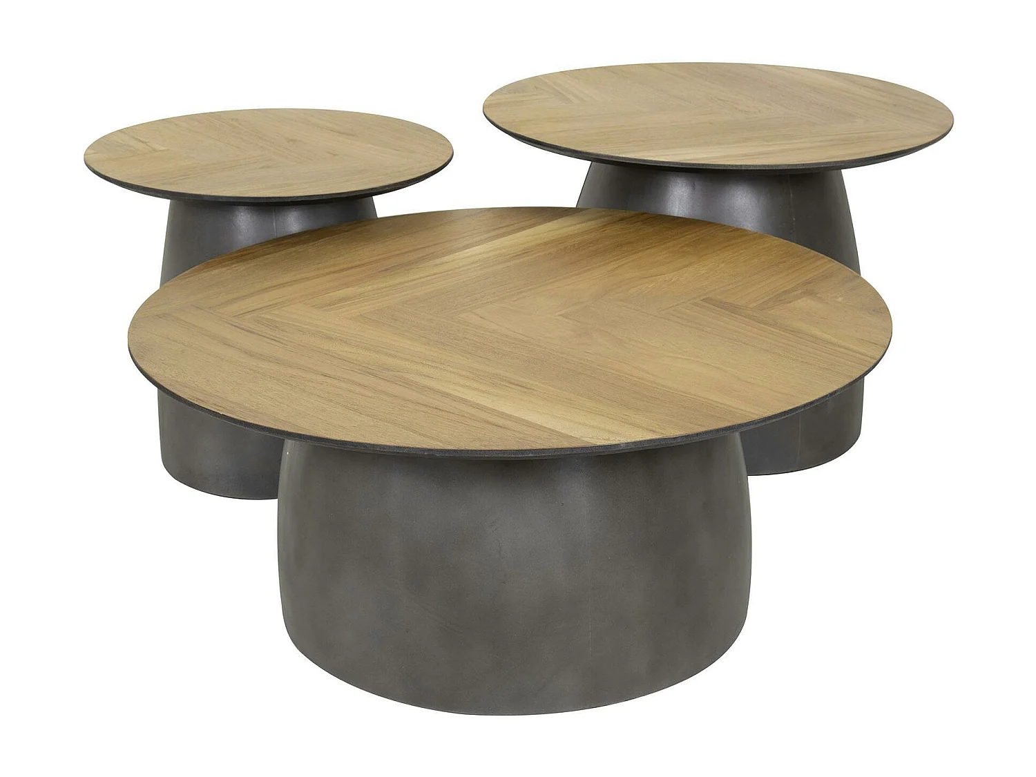 Table basse ronde en bois de teck et métal motif chevron (lot de 3) MAYA