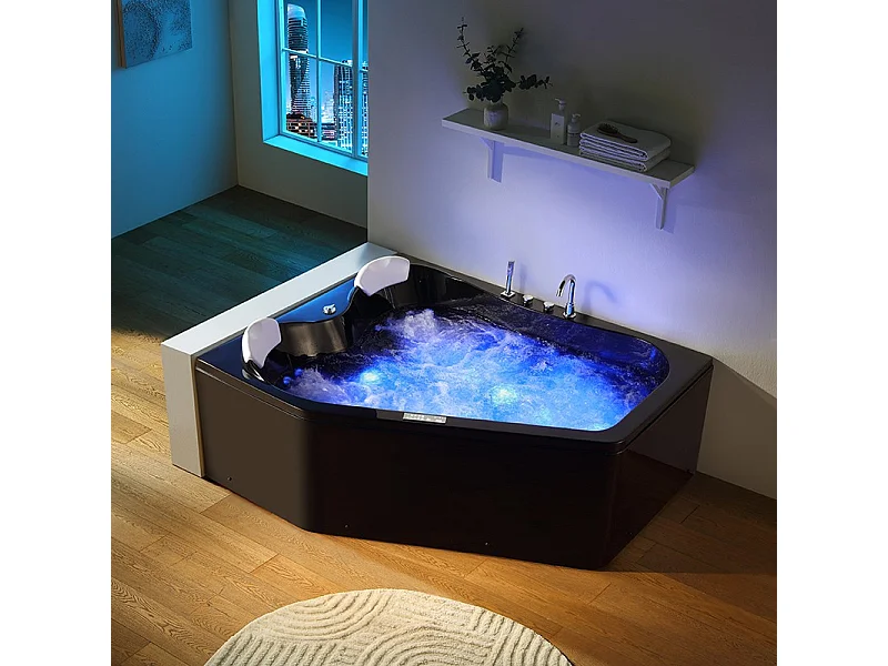 Baignoire balnéo MARINA BLACK 2 places ARCHIPEL® 181x151 - GAUCHE