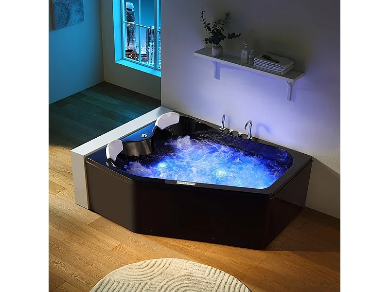 Baignoire balnéo MARINA BLACK 2 places ARCHIPEL® 181x151 - GAUCHE