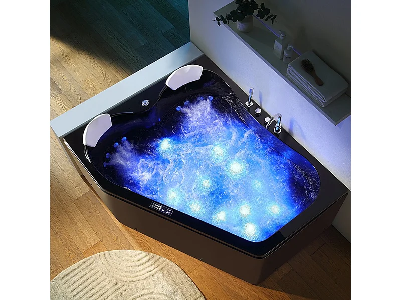 Baignoire balnéo MARINA BLACK 2 places ARCHIPEL® 181x151 - GAUCHE