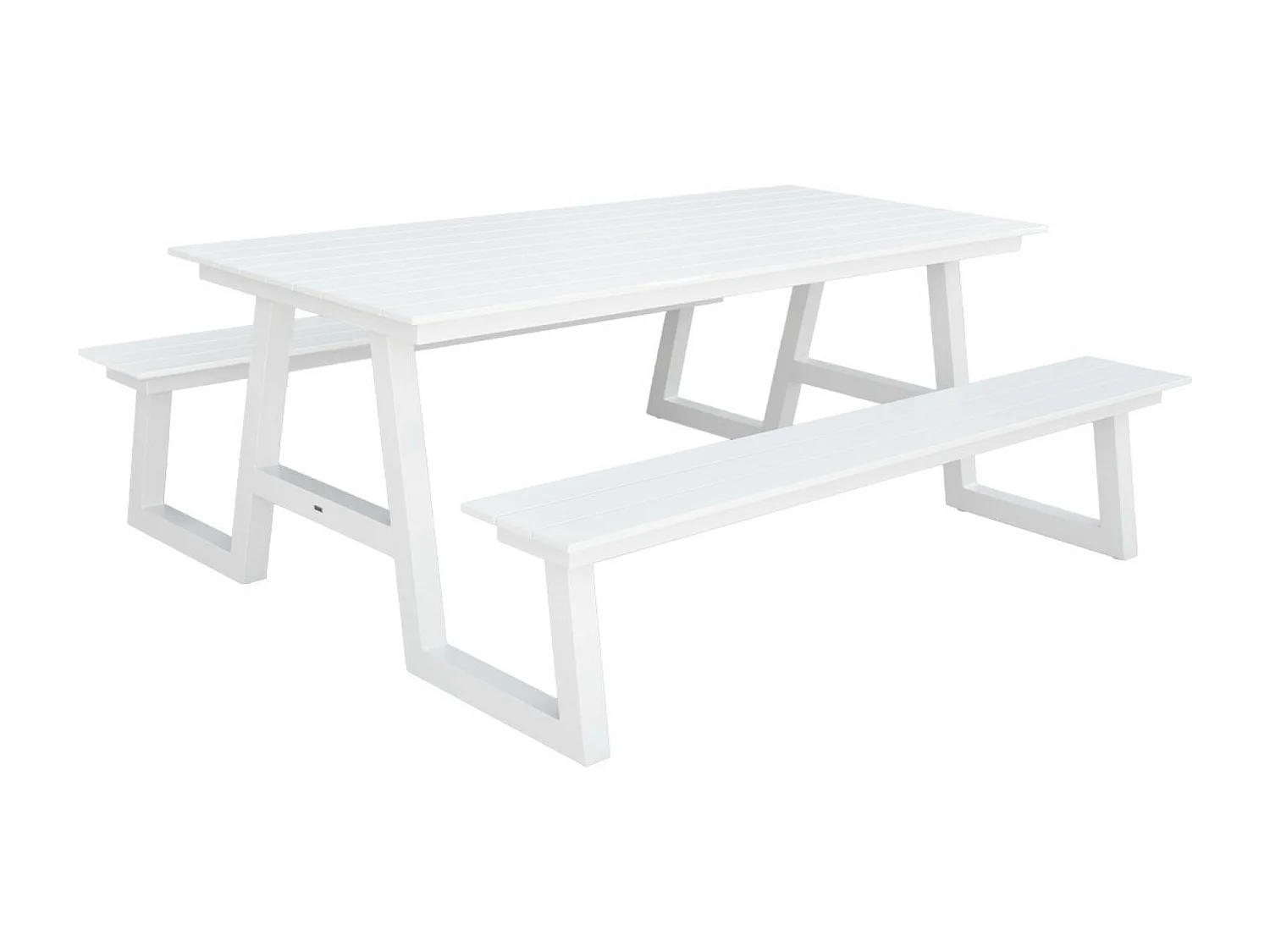 Mesa de picnic de aluminio con 2 bancos, 6 plazas blanco