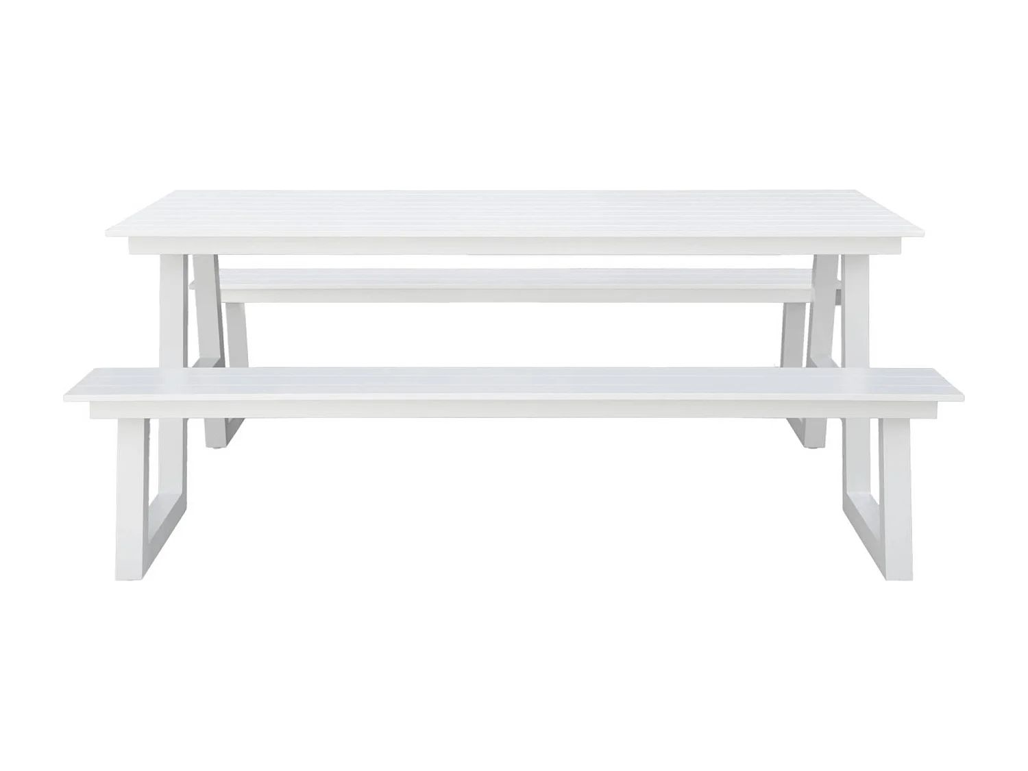 Mesa de picnic de aluminio con 2 bancos, 6 plazas blanco