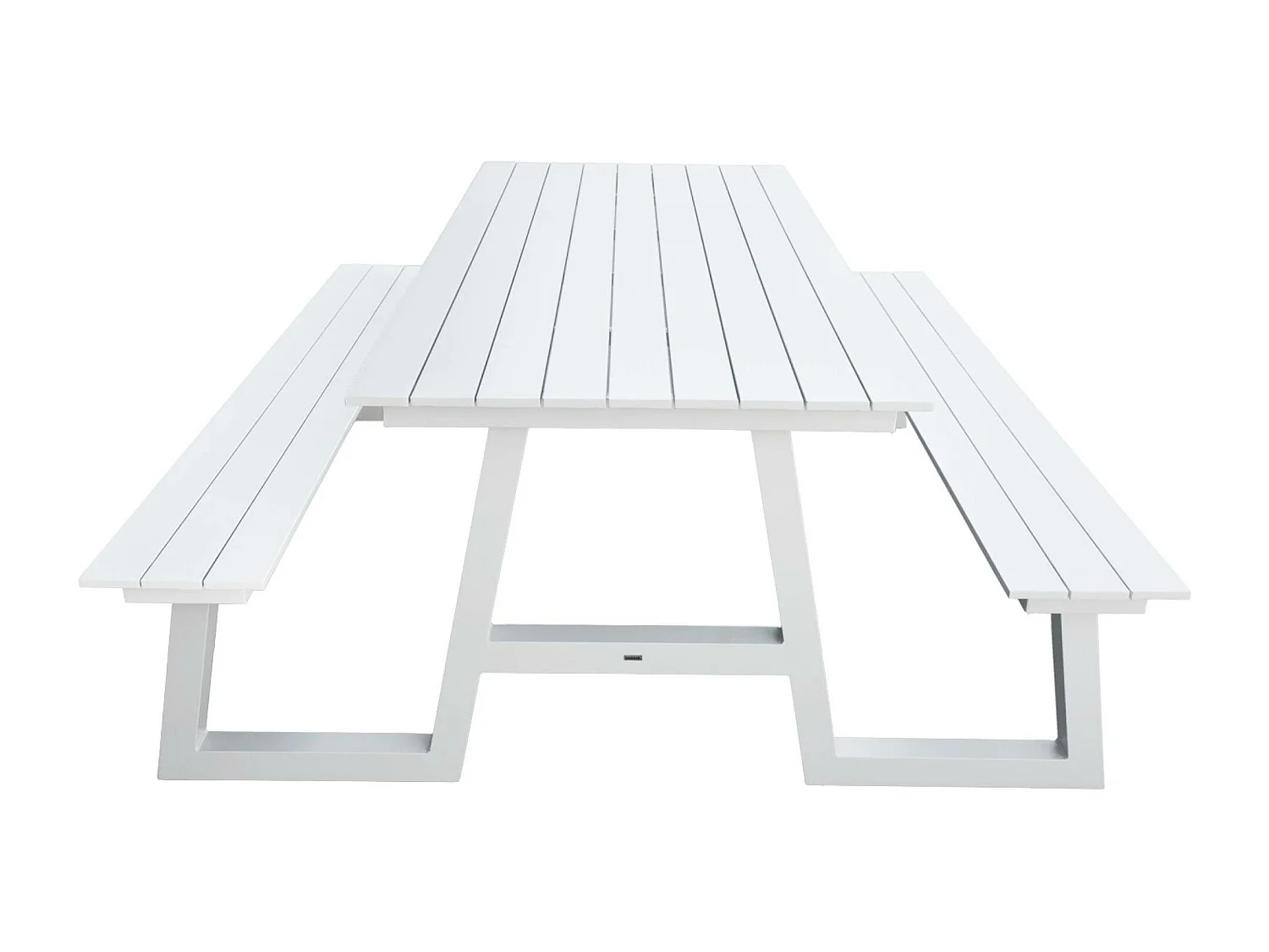 Mesa de picnic de aluminio con 2 bancos, 6 plazas blanco