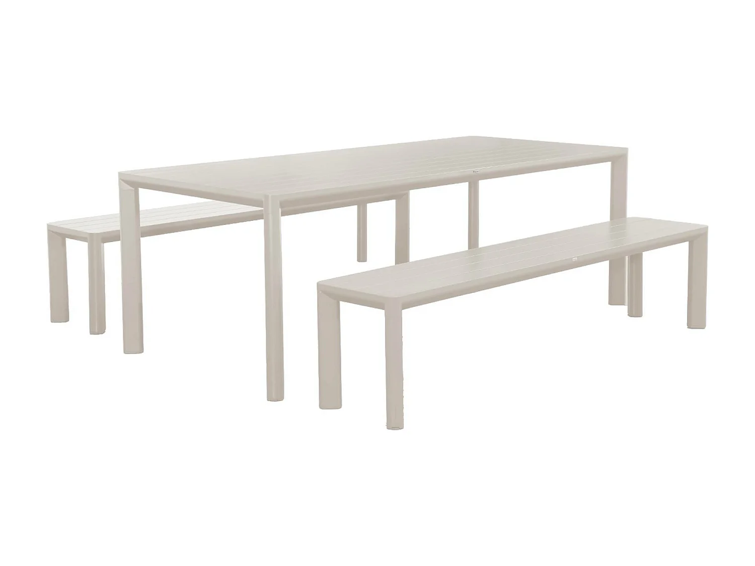 Mesa de jardín de aluminio con 2 bancos de 8 plazas beige