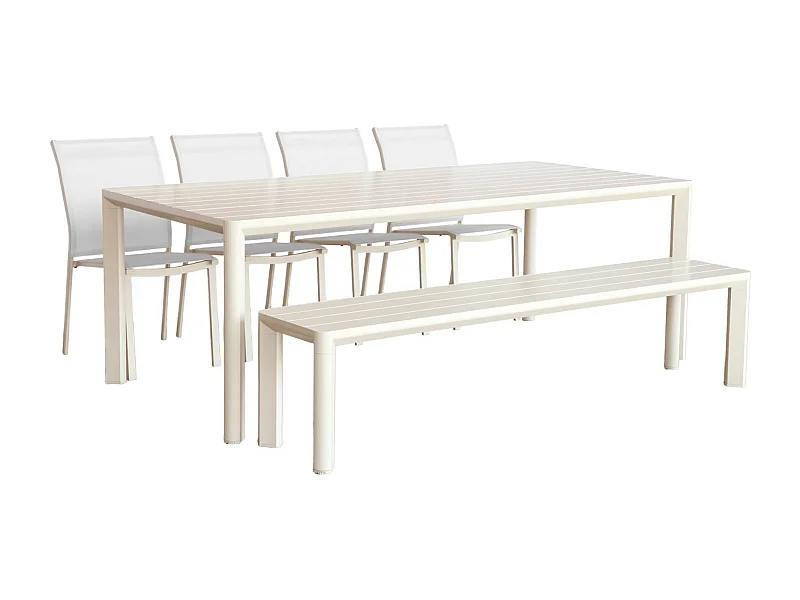 Set tavolo da giardino in alluminio e textilene con 1 panchina e 4