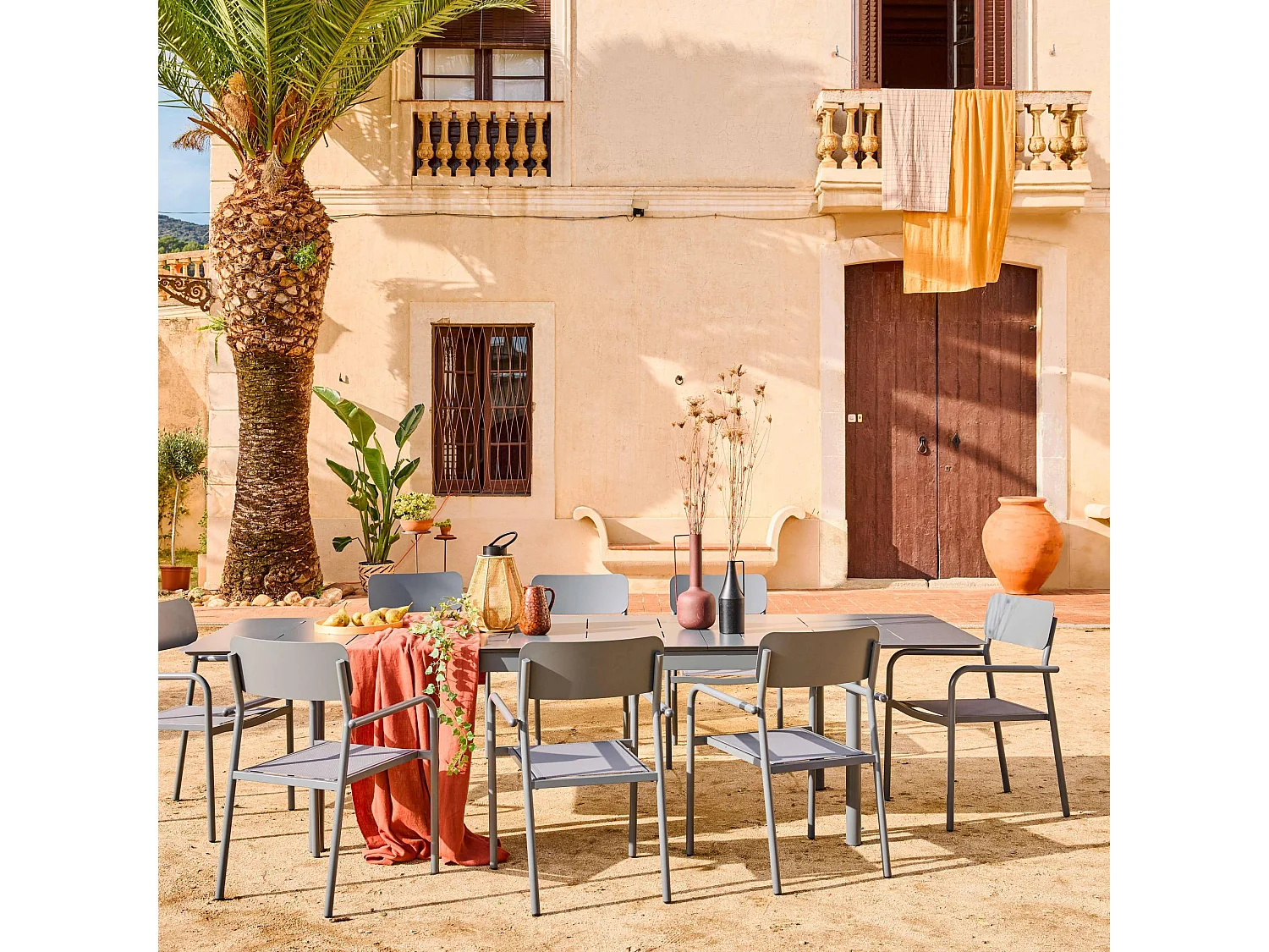 Tavolo da giardino in alluminio e textilene, allungabile, 8 sedie,