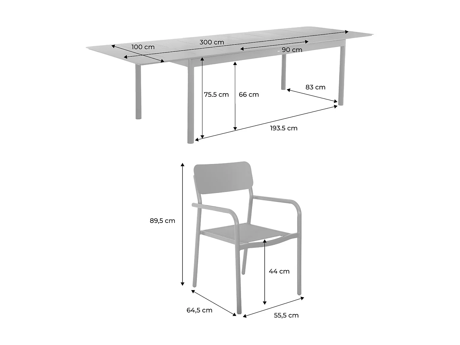 Tavolo da giardino in alluminio e textilene, allungabile, 8 sedie,