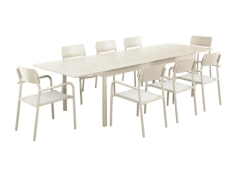 Mesa de jardín extensible de aluminio 8 sillas beige