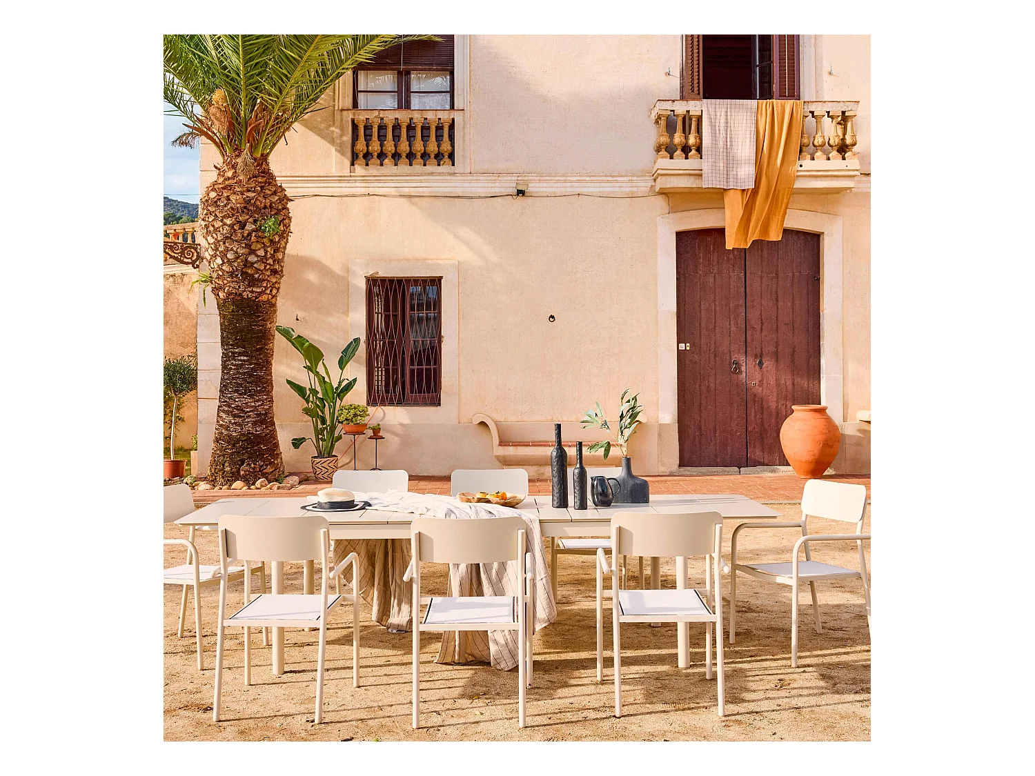 Tavolo da giardino in alluminio e textilene, allungabile, 8 sedie,