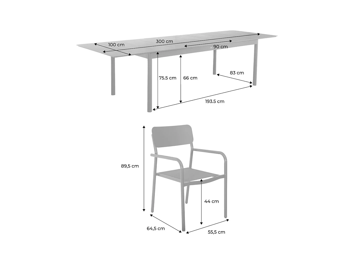 Tavolo da giardino in alluminio e textilene, allungabile, 8 sedie,