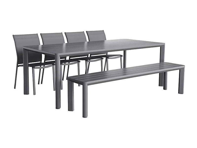 Tavolo da giardino in alluminio e textilene, 1 panchina e 4 sedie,