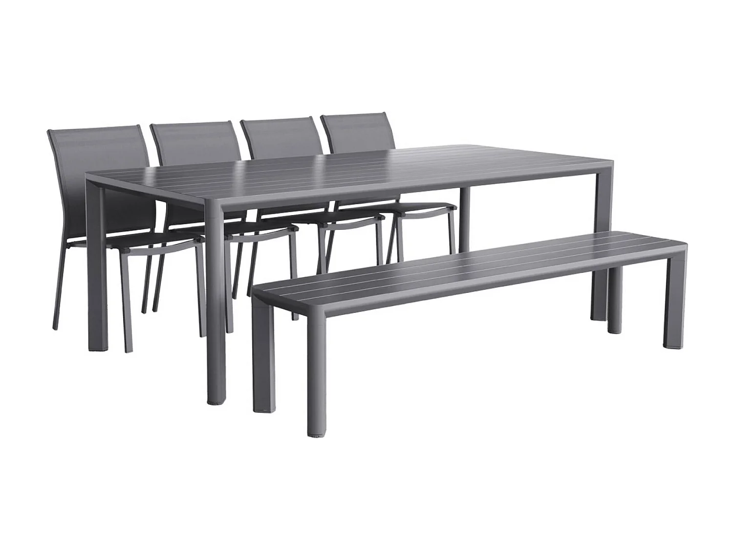 Set tavolo da giardino in alluminio e textilene con 1 panchina e 4