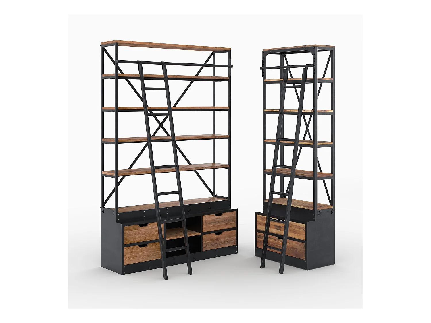 Ensemble de 2 bibliothèques en bois et métal - Kasi