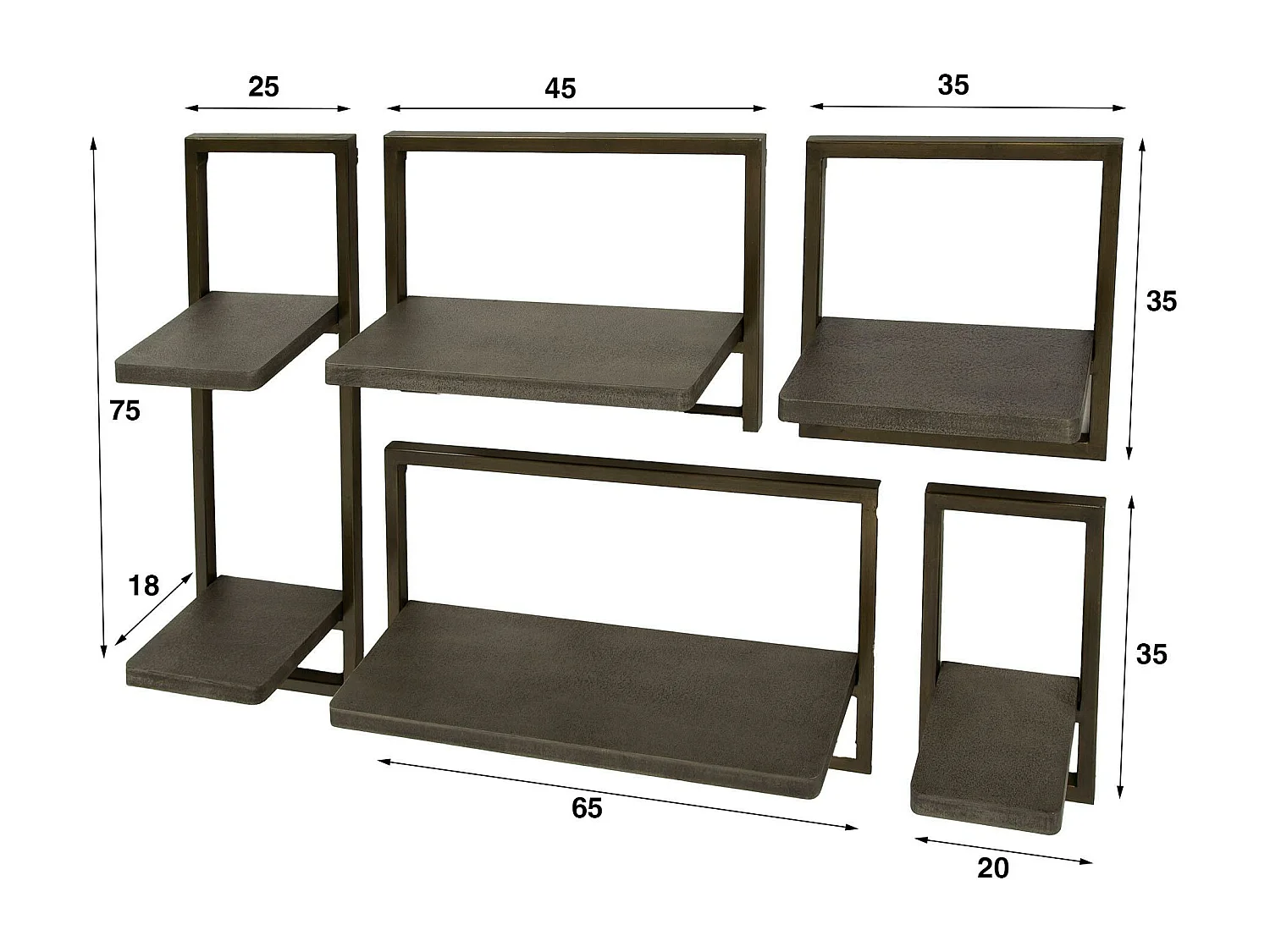 Etagère murale de salon style vintage (ensemble de 5) RALF
