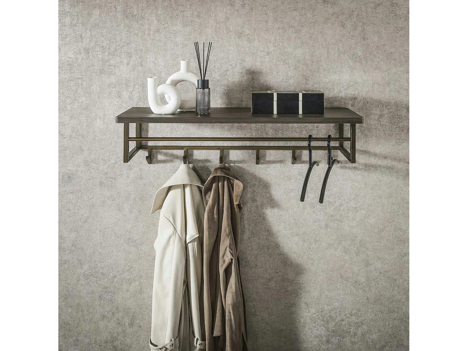 Portemanteau mural vintage 1 étagère 6 crochets RALF