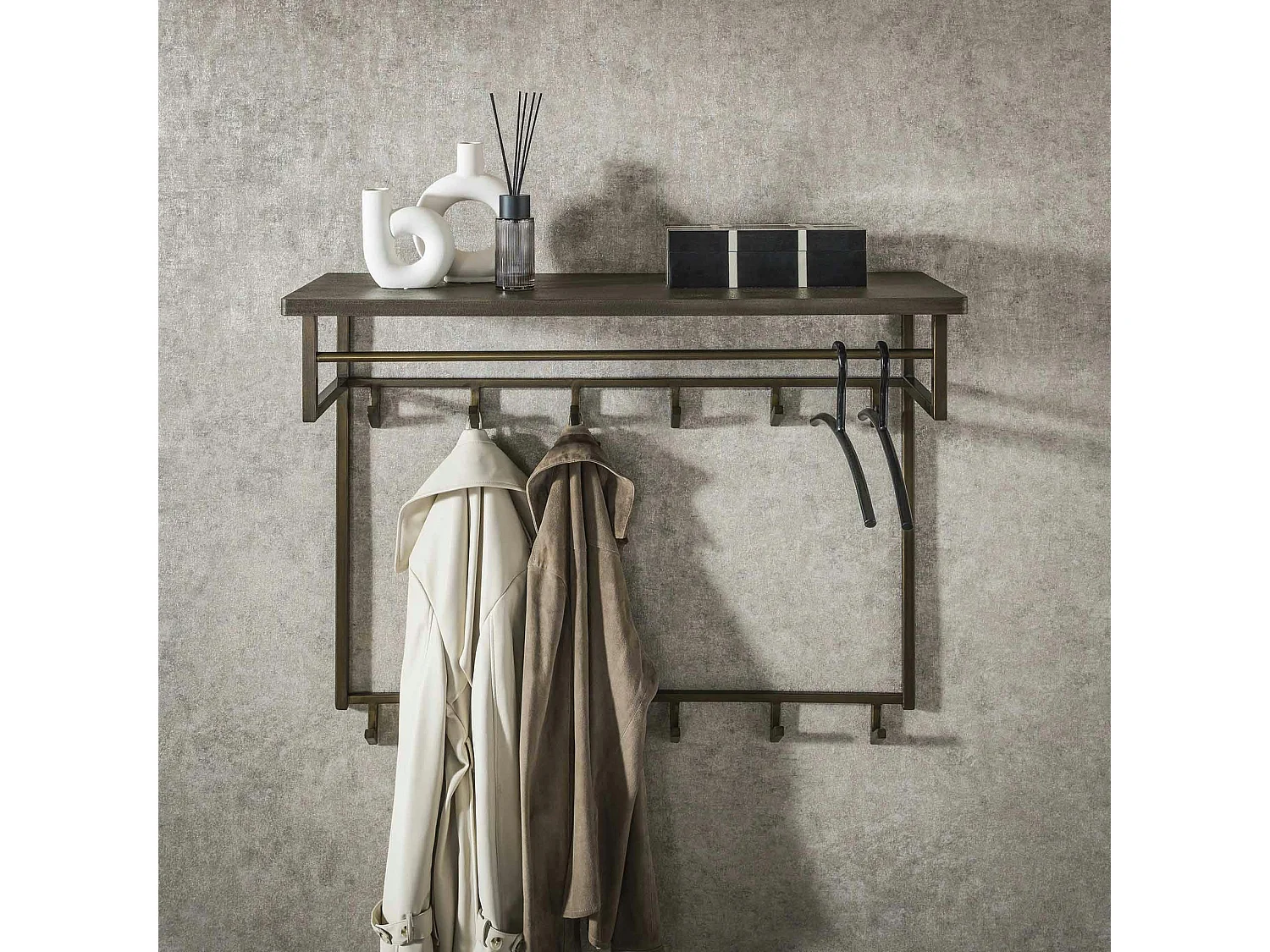 Portemanteau mural vintage 1 étagère 12 crochets RALF