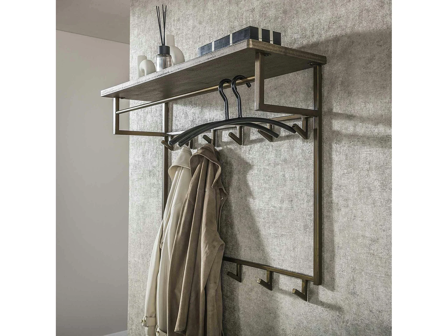 Portemanteau mural vintage 1 étagère 12 crochets RALF
