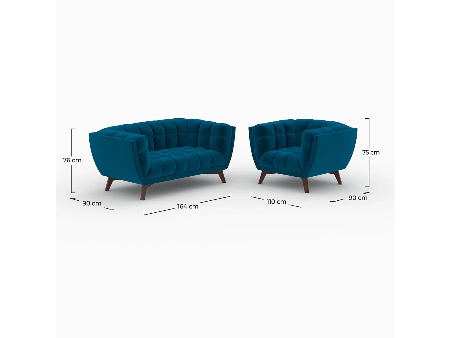 Ensemble canapé et fauteuil en velours bleu 3 places - Mona