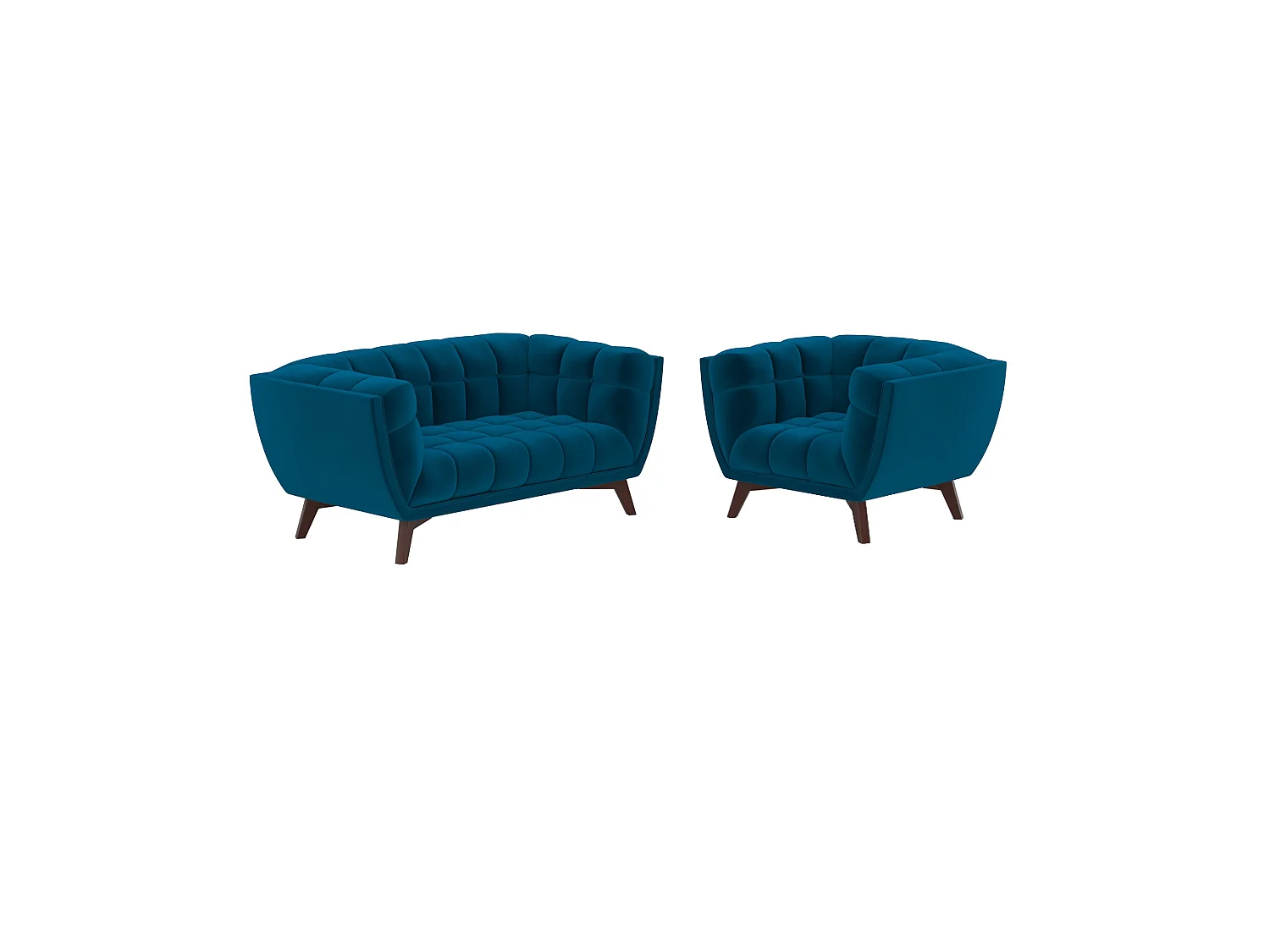 Pack sofá y sillón de terciopelo azul 3 plazas - Mona