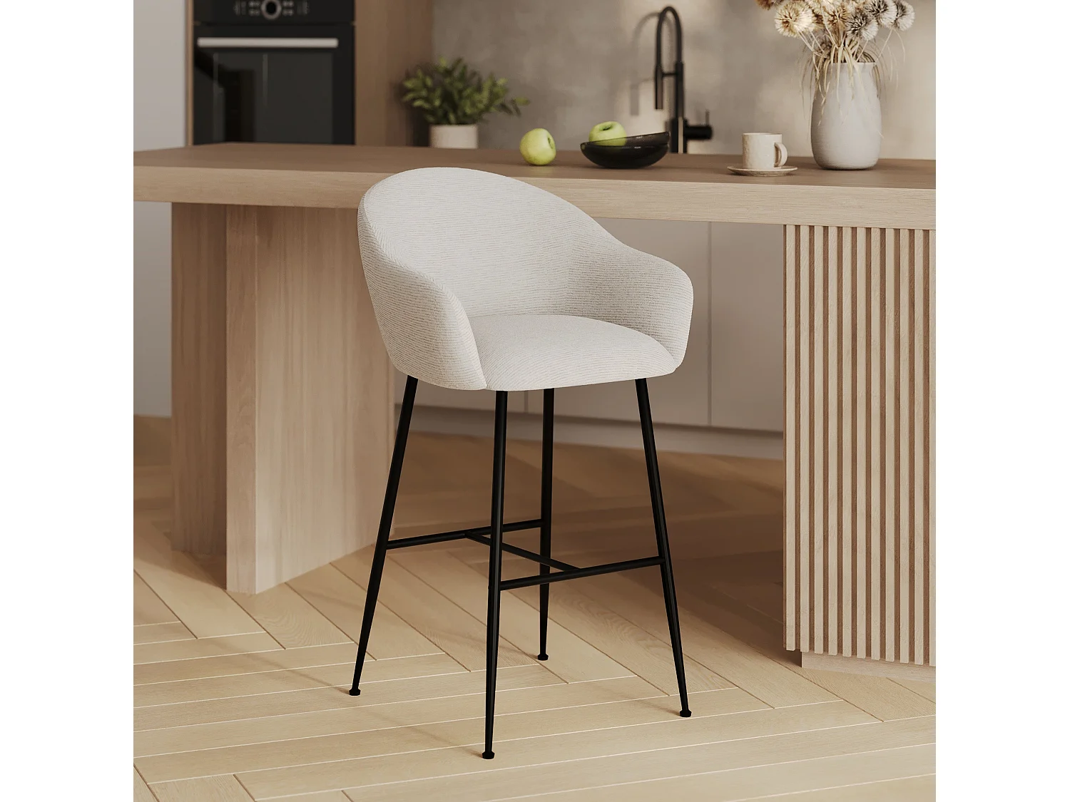 Sillas de bar en tejido bouclé blanco 76 cm - Socky