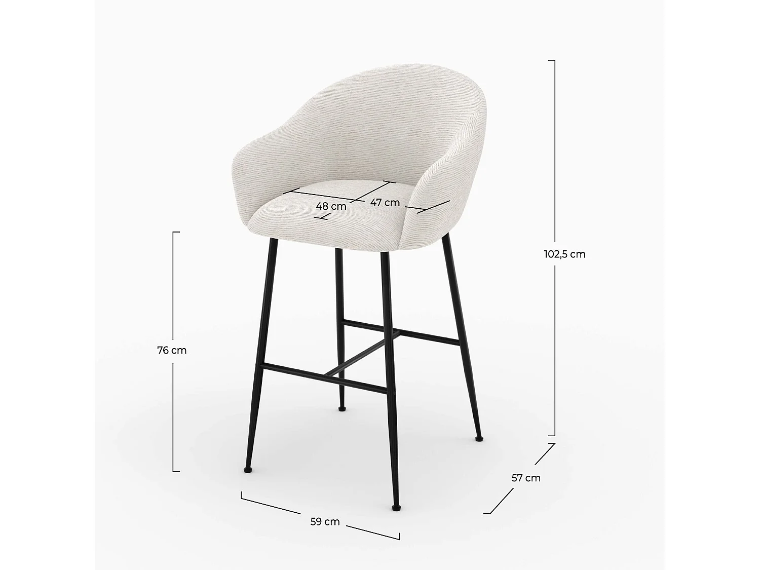 Sillas de bar en tejido bouclé blanco 76 cm - Socky