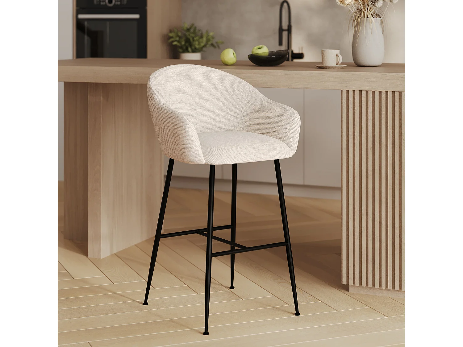 Chaise de bar en tissu blanc chiné 76 cm - Socky