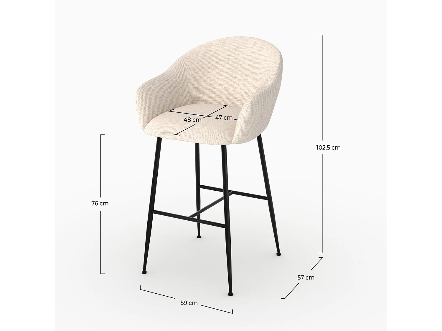 Chaise de bar en tissu blanc chiné 76 cm - Socky