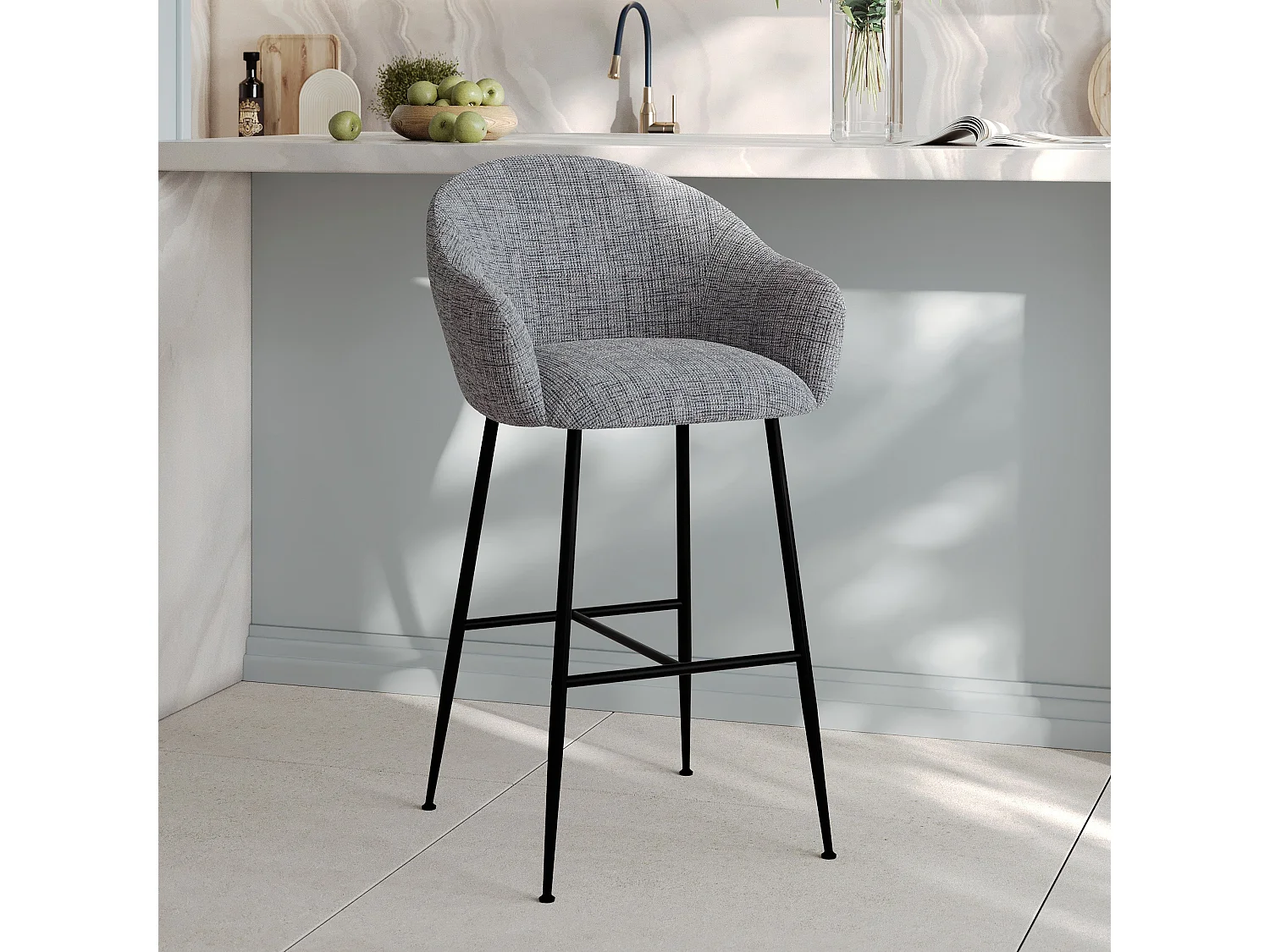 Sillas de bar en tejido bouclé gris 76 cm - Socky