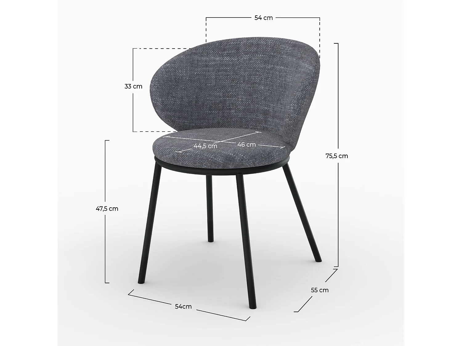 Chaise en tissu gris et pieds en métal noir - Angèle