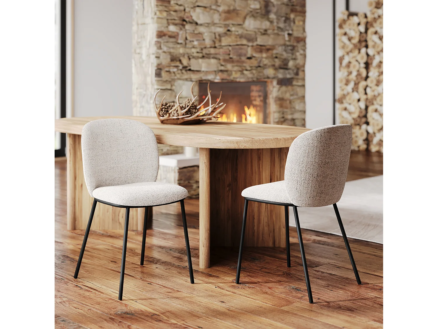 Lot de 2 chaises en tissu beige chiné - Adèle