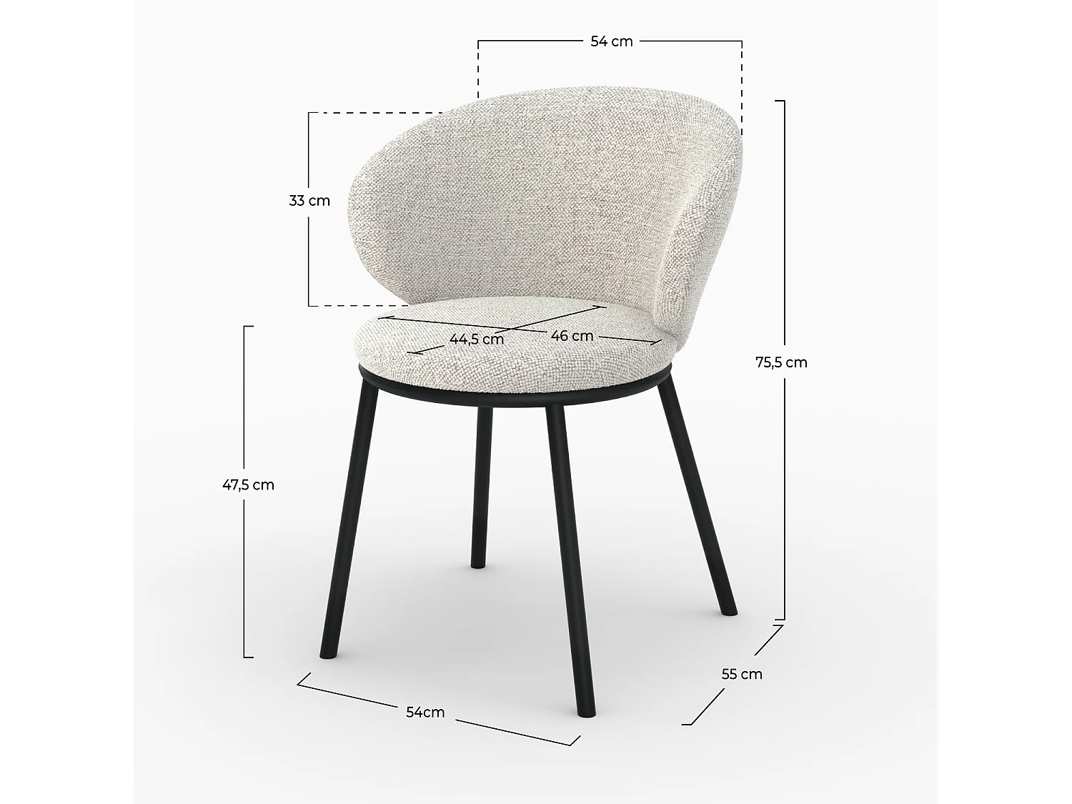 Chaise en tissu beige et pieds en métal noir - Angèle
