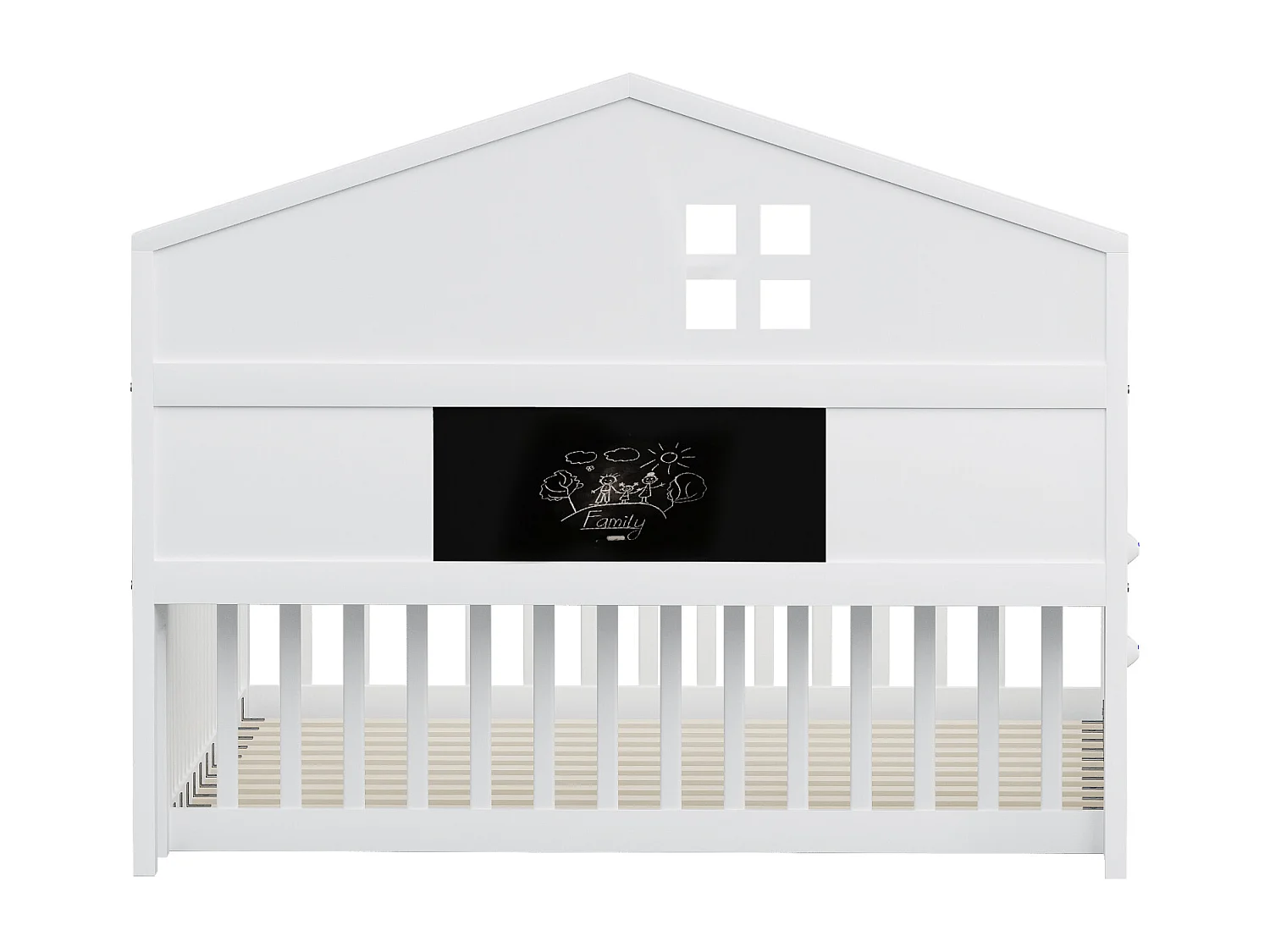 Lit enfant 140x200cm en bois - avec étagères et grille de protection - avec sommier à lattes - Blanc